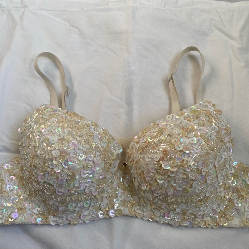 White/Cream sequence/beaded bra